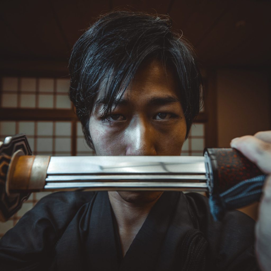 Samurai training in a traditional dojo, in Tokyo